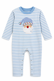 Applique Santa Boy's Romper Light Blue White Stripes