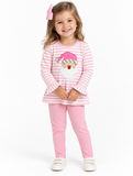 Applique Santa Girl's Pants Set Pink/White Stripes