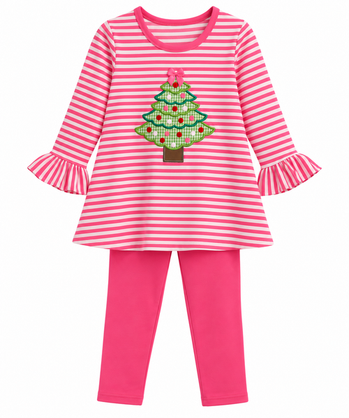Applique Christmas Tree Girl's Pants Set