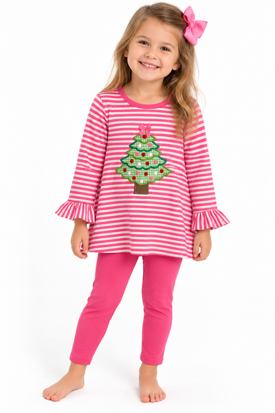 Applique Christmas Tree Girl's Pants Set