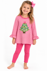 Applique Christmas Tree Girl's Pants Set