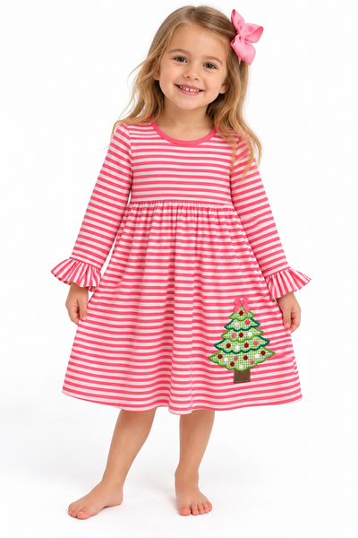 Christmas Tree Applique Girl's Dress