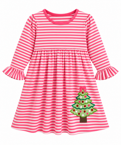Applique Santa Boy's Shirt Light Blue White Stripes