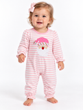 Christmas Santa Applique Baby Girl Romper Pink/White Stripes