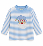 Applique Santa Boy's Shirt Light Blue White Stripes