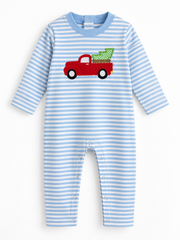 Applique Christmas Tree Truck Boy's Romper