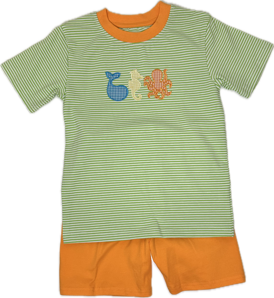 Applique Sea Animals Boy's Shorts Set - 15S24