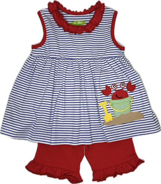 Applique Crab in Bucket Girl's Short Set - 16S24