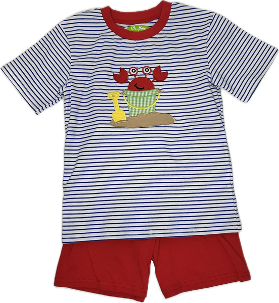 Applique Crab in a Bucket Boy's Shorts Set - 19S24