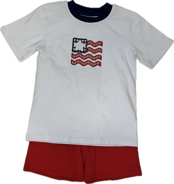 Applique American Flag Boy's Shorts Set - 34S24