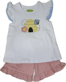 Applique Bee Hive Girl's Short Set - 42S24