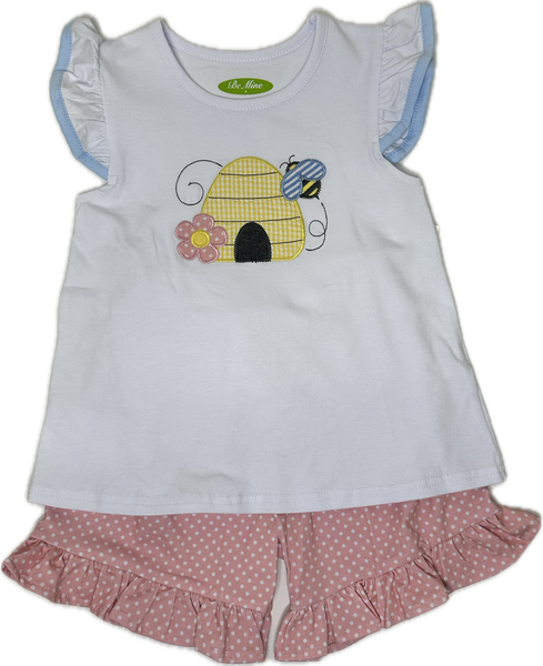 Applique Bee Hive Girl's Short Set - 42S24