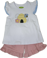 Applique Bee Hive Girl's Short Set - 42S24