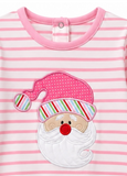 Applique Santa Girl's Pants Set Pink/White Stripes