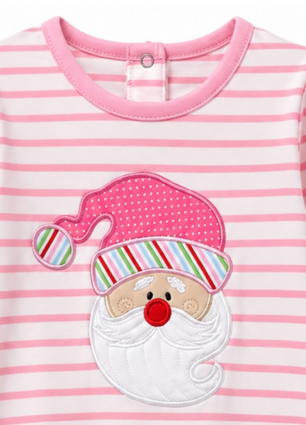 Applique Santa Girl's Pants Set Pink/White Stripes
