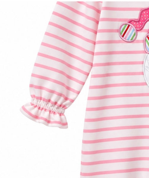 Christmas Santa Applique Baby Girl Romper Pink/White Stripes