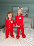 Santa Applique Christmas Girl's Button Up Loungewear