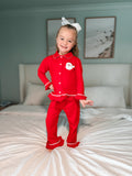 Santa Applique Christmas Girl's Button Up Loungewear