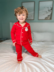 Santa Applique Christmas Boy's Button Up Loungewear