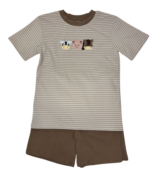 Applique Farm Animals Boy's Shorts Set - 32S24