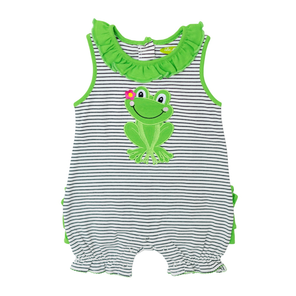 Applique Frog Babv Girl Romper