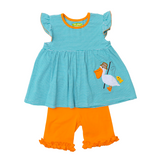 Applique Pelican Girl's Short Set