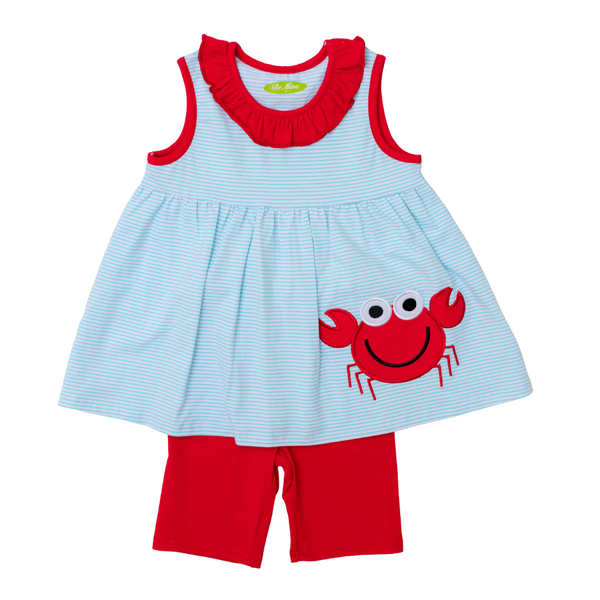 Applique Crab Girl's Short Set