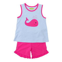 Applique Whale Girl's Short Set - 42S23