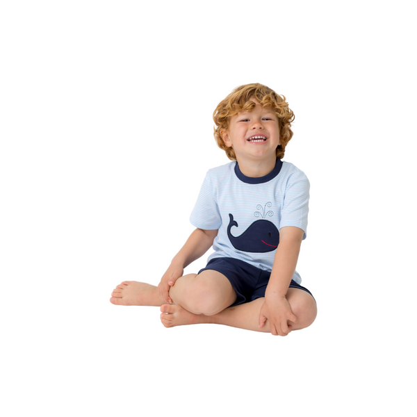 Summer Applique Boy's Short Set with Applique Whale