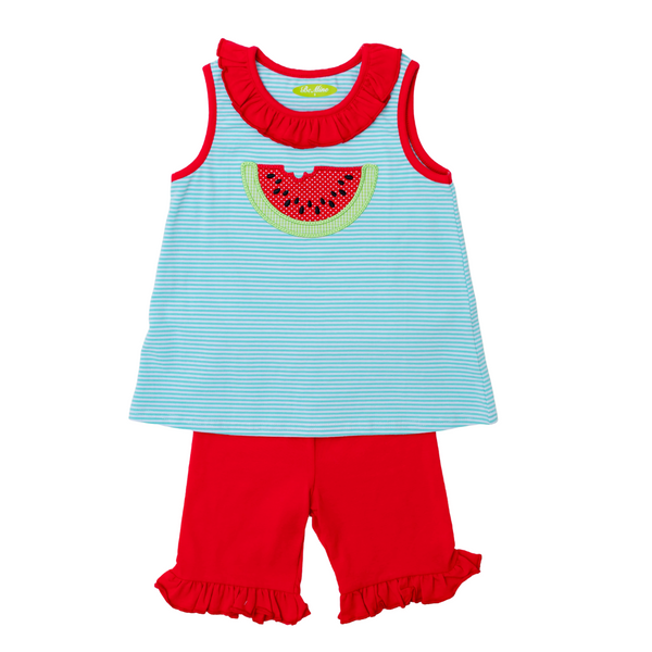 Applique Watermelon Girls Short Set