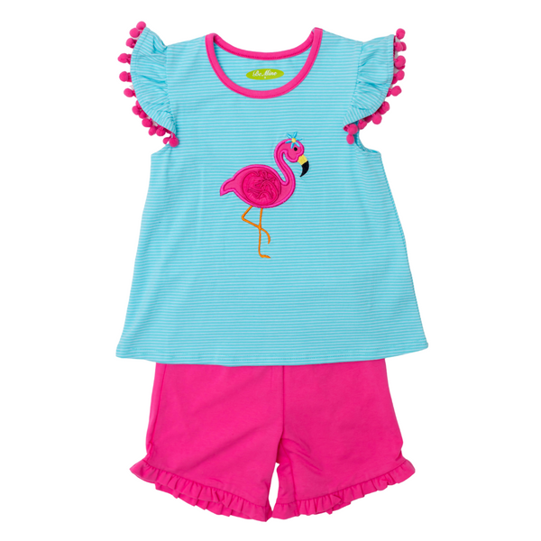 Applique Flamingo Girl's Short Set
