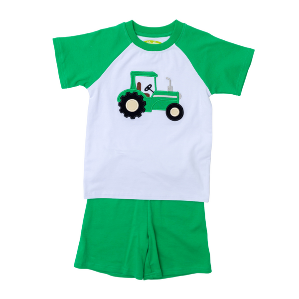 Applique Tractor Boy's Short Set
