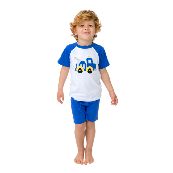 Boy's Short Set with Applique Tow Truck
