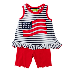 Applique American Flag Girl's Short Set - 58S23
