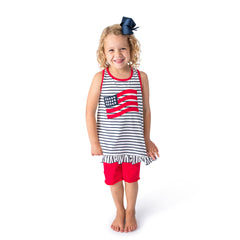 Applique American Flag Girl's Short Set - 58S23