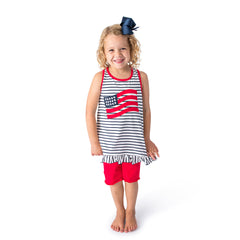 Applique American Flag Girl's Short Set - 58S23